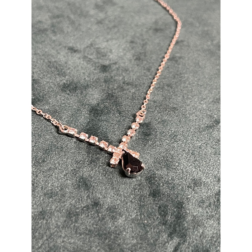 Silver Tone Crystal Chevron Pear Drop Pendant Necklace Dark Stone 16.5 Inch - Picture 3 of 5